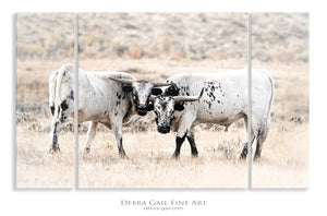 longhorn split canvas wall art – rustic farmhouse triptych