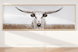 Texas Longhorn wall canvas barnwood framed Western fine art print by Debra Gail Fine Art