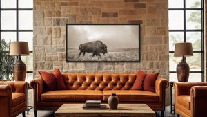 Panoramic bison wall art cow canvas print – wide Western ranch décor