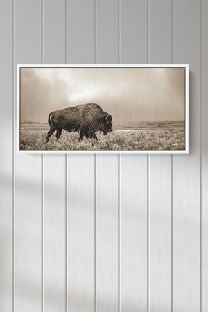 Panoramic bison wall art cow canvas print – wide Western ranch décor