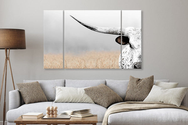 Debra Gail Fine Art BEAUTIFUL TEXAS LONGHORN CLOSE UP - 3 PANEL CANVAS SET