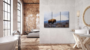 Bison triptych wall art – XL rustic farmhouse split canvas fine art print by Debra Gail Fine Art