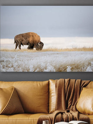 Bison wall art canvas artwork in rustic frame American buffalo Western decor