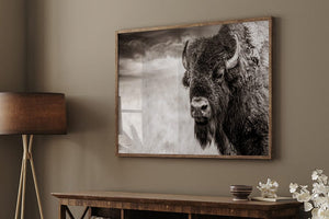 Buffalo Bison wall art canvas – rustic prairie photography print by Debra Gail Fine Art
