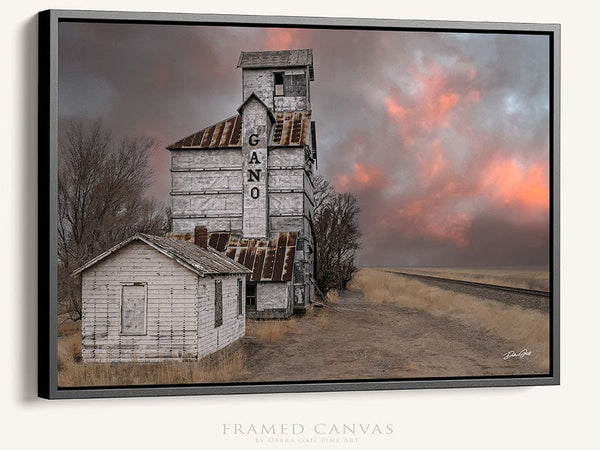 Debra Gail Fine Art Black Framed Canvas / 10x8 1915 Ardell Kansas Grain Elevator | Rustic Wall Decor