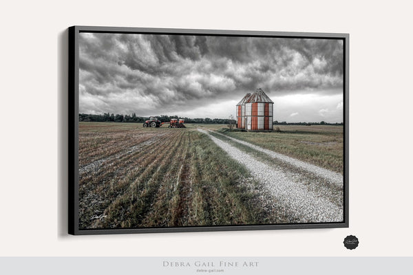 Debra Gail Fine Art Black Framed Canvas / 10x8 AUTUMN BARN LANDSCAPE WITH SILO ART PRINT - WESTERN FARMHOUSE DECOR