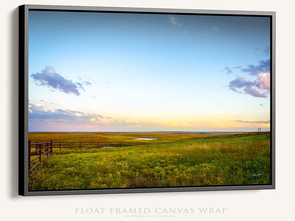 Debra Gail Fine Art Black Framed Canvas / 10x8 Kansas Flint Hills Sunset Landscape - Farmhouse Wall Art