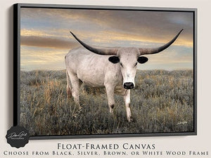 Texas Longhorn wall canvas barnwood framed Western fine art print by Debra Gail Fine Art
