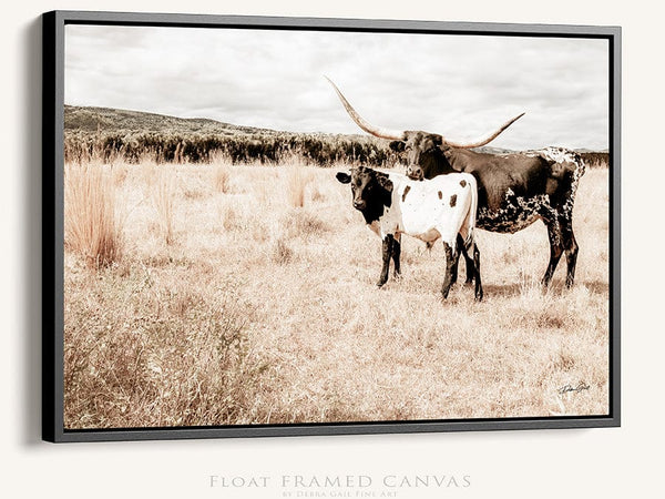 Debra Gail Fine Art Black Framed Canvas / 10x8 Longhorn Cow & Calf Nursery Decor