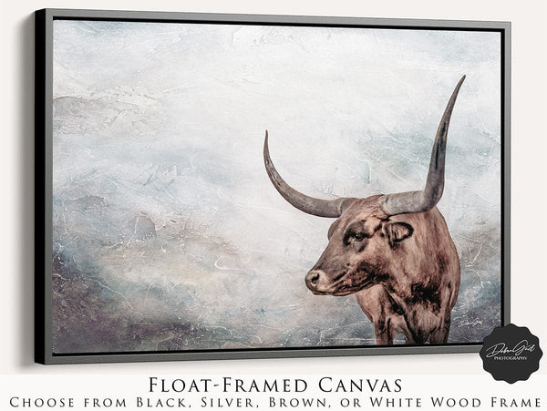 Debra Gail Fine Art Black Framed Canvas / 10x8 Modern Western Longhorn Art Watercolor Canvas Painting