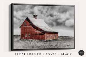 Red barn wall art canvas print – rustic Kansas prairie farmhouse photography print