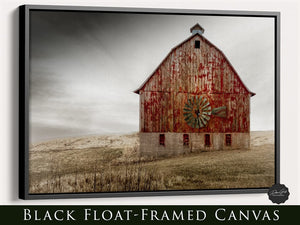 Old barn and windmill wall art canvas print – rustic Kansas prairie