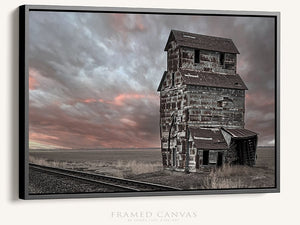 Old grain elevator farmhouse wall art – rustic Kansas rural photography by Debra Gail Fine Art