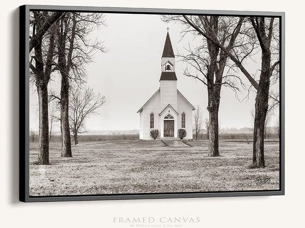 Debra Gail Fine Art Black Framed Canvas / 10x8 SEPIA TONED KANSAS CHURCH - VINTAGE WALL ART PRINT