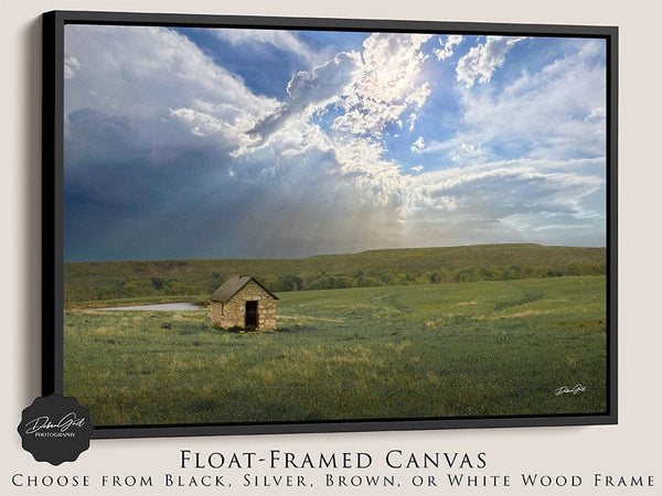 Debra Gail Fine Art Black Framed Canvas / 10x8 SUNBEAMS OVER THE PRAIRIE - KANSAS LANDSCAPE PRINT