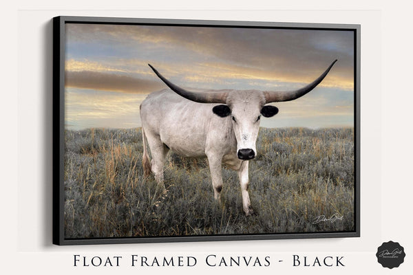 Debra Gail Fine Art Black Framed Canvas / 10x8 Texas Longhorn Cow Canvas Print - Farmhouse Decor