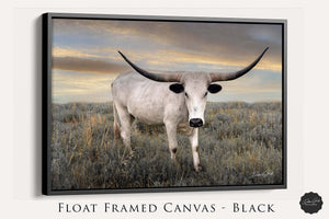 Longhorn cow wall art canvas print – rustic prairie farmhouse western decor