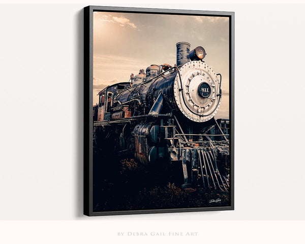 Debra Gail Fine Art Black Framed Canvas / 10x8 Vintage AT&SF Steam Locomotive #811 | Rustic Industrial Art