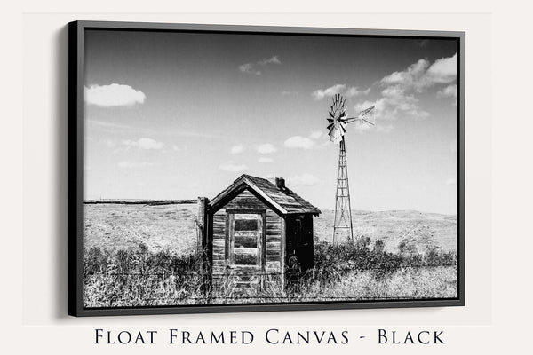 Debra Gail Fine Art Black Framed Canvas / 10x8 VINTAGE WINDMILL AND PUMPHOUSE - NEBRASKA