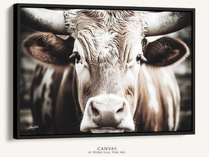 Longhorn cow wall decor canvas – rustic Western fine art print by Debra Gail Fine Art