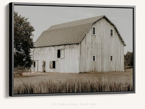 White barn wall art – rustic Kansas prairie farmhouse photography print by Debra Gail Fine Art