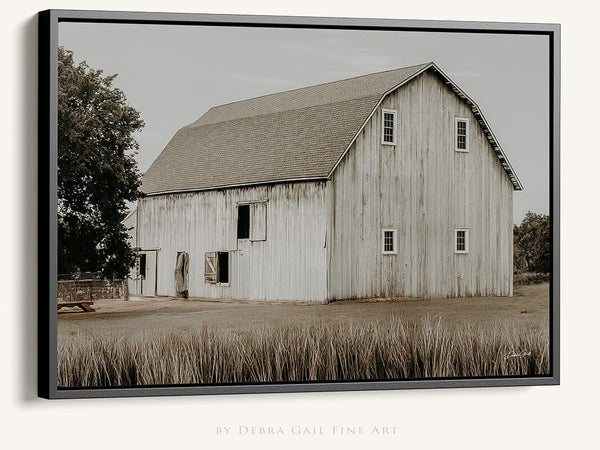 Debra Gail Fine Art Black Framed Canvas / 10x8 White Barn Fall Farmhouse Landscape Print No. 0538