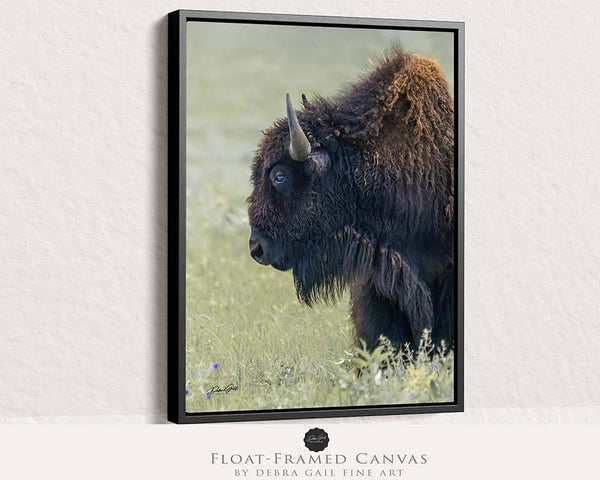 Debra Gail Fine Art Black Framed Canvas / 8x10 BISON CLOSE UP - VERTICAL RUSTIC PRINT