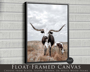 Texas Longhorn wall canvas barnwood framed Western fine art print by Debra Gail Fine Art