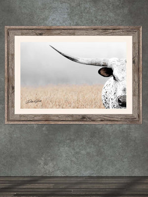 Texas Longhorn wall canvas barnwood framed Western fine art print by Debra Gail Fine Art
