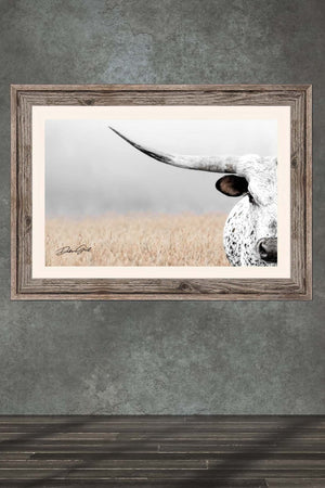 Texas Longhorn wall canvas barnwood framed Western fine art print by Debra Gail Fine Art