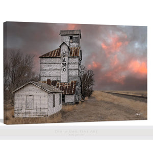 Old grain elevator farmhouse wall art – rustic Kansas rural photography by Debra Gail Fine Art