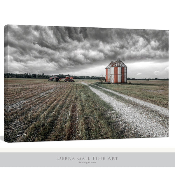 Debra Gail Fine Art Canvas Wrap / 10x8 AUTUMN BARN LANDSCAPE WITH SILO ART PRINT - WESTERN FARMHOUSE DECOR