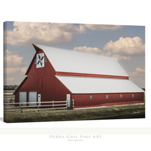 Red barn wall art – rustic Kansas prairie farmhouse photography print by Debra Gail Fine Art
