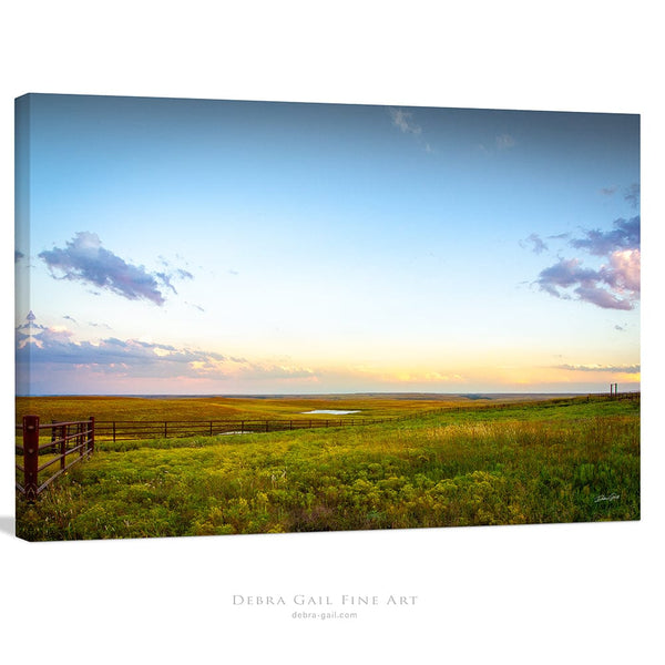 Debra Gail Fine Art Canvas Wrap / 10x8 Kansas Flint Hills Sunset Landscape - Farmhouse Wall Art