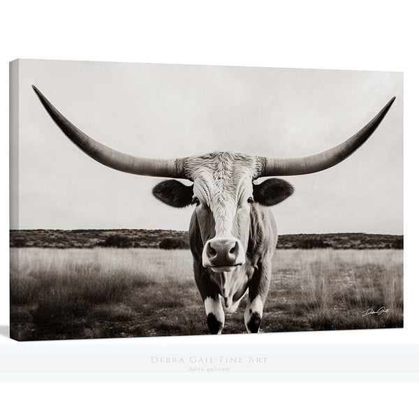 Debra Gail Fine Art Canvas Wrap / 10x8 Large Texas Longhorn Sepia Canvas Print