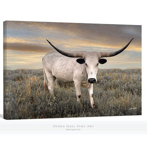 Texas Longhorn wall canvas barnwood framed Western fine art print by Debra Gail Fine Art