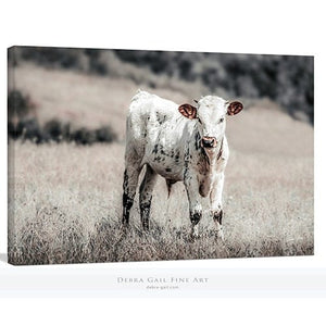 Debra Gail Fine Art Canvas Wrap / 10x8 Longhorn Canvas Wall Art in Farmhouse Colors