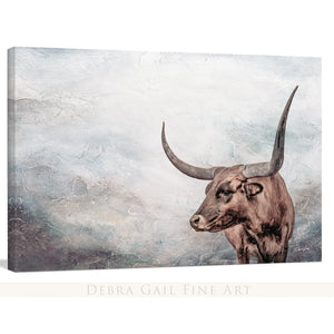Texas Longhorn wall canvas barnwood framed Western fine art print by Debra Gail Fine Art