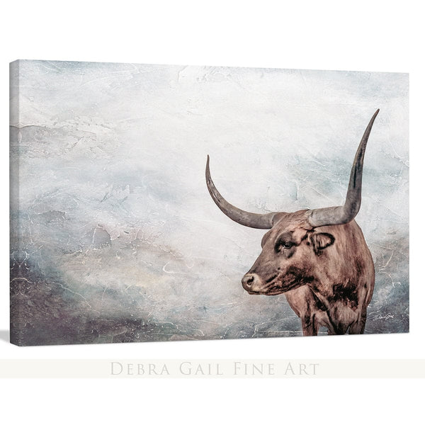 Debra Gail Fine Art Canvas Wrap / 10x8 Modern Western Longhorn Art Watercolor Canvas Painting