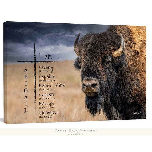 Debra Gail Fine Art Canvas Wrap / 10x8 MOTIVATIONAL BISON CROSS WALL ART