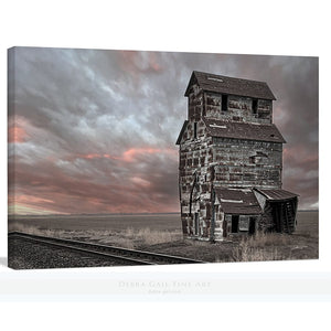 Old grain elevator farmhouse wall art – rustic Kansas rural photography by Debra Gail Fine Art