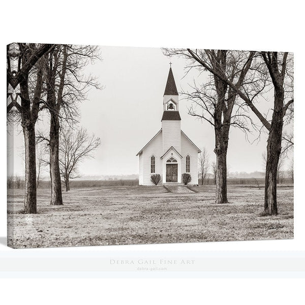 Debra Gail Fine Art Canvas Wrap / 10x8 SEPIA TONED KANSAS CHURCH - VINTAGE WALL ART PRINT