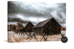 Old barn wall art canvas print – rustic Kansas prairie farmhouse photography print