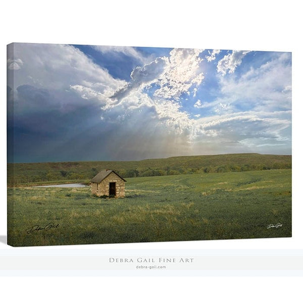 Debra Gail Fine Art Canvas Wrap / 10x8 SUNBEAMS OVER THE PRAIRIE - KANSAS LANDSCAPE PRINT