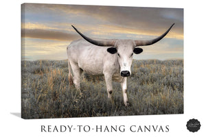 Longhorn cow wall art canvas print – rustic prairie farmhouse western decor
