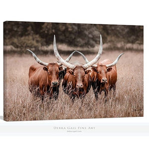 Texas longhorn canvas wall art Western style decor large cow print framed gallery