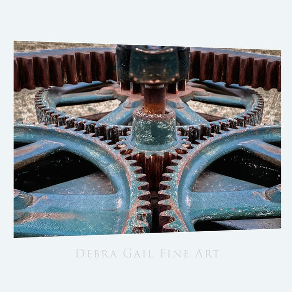 Debra Gail Fine Art Canvas Wrap / 10x8 VINTAGE GEARS - TEAL INDUSTRIAL WALL ART