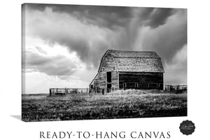 Old barn wall art canvas print – rustic Kansas prairie farmhouse photography print