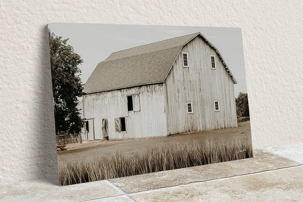 Debra Gail Fine Art Canvas Wrap / 10x8 White Barn Fall Farmhouse Landscape Print No. 0538