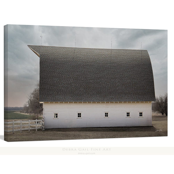 Debra Gail Fine Art Canvas Wrap / 10x8 WHITE BARN WITH A GAMBREL ROOF - FARMHOUSE DECOR